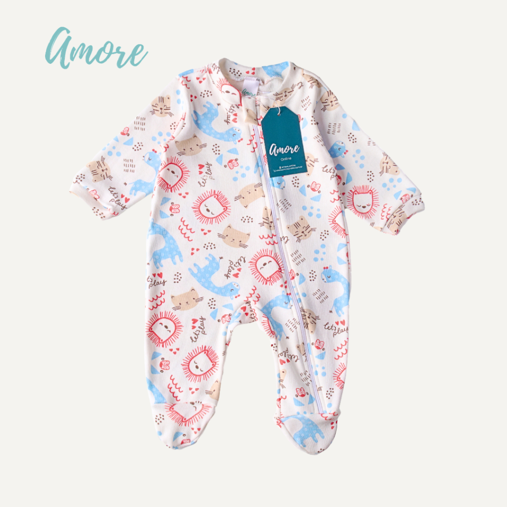 Macacão de bebê Amore Pezinho Safarizinho 100% Algodão