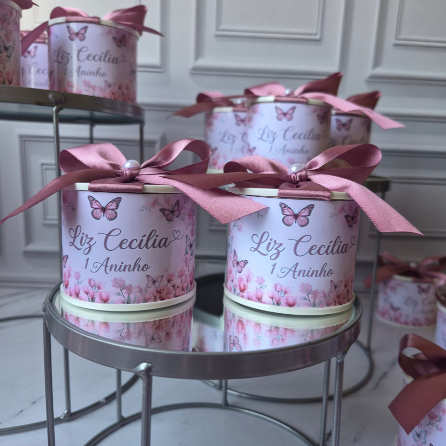 Kit Tubolata Personalizada 5x6cm Lembrancinha Maternidade Batizado Cha de Bebe jardim das borboleta qualquer tema