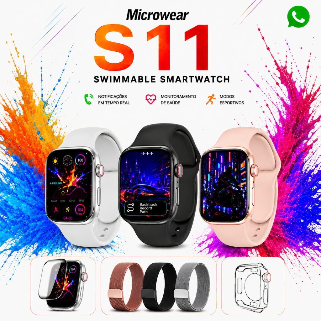 Relógio Smartwatch S11 Série 11  AMOLED GPS Responde o WhatsApp  Monitor Saúde Esportivo 46mm lançamento 2026 + brindes