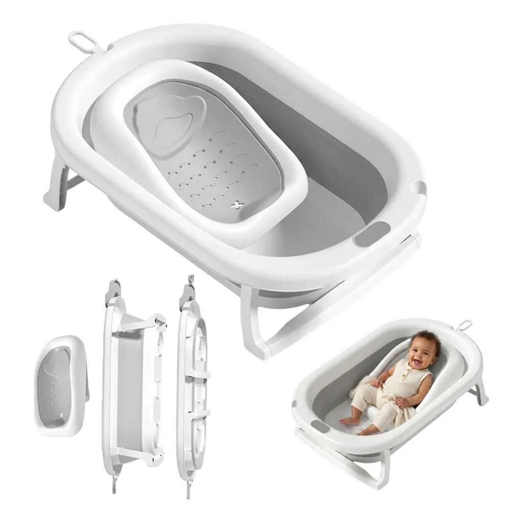 Imagem Banheira de Bebe Infantil Dobrável Portátil Enxoval Encosto Antiderrapante Pipdip