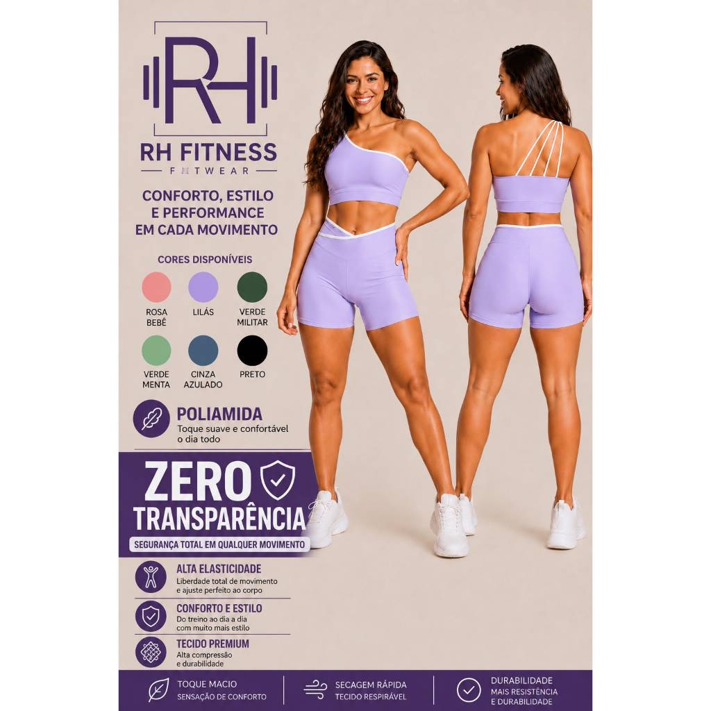 Conjunto Feminino Academia Poliamida Zero Transparência Conforto Fitness Top e Short Musculação