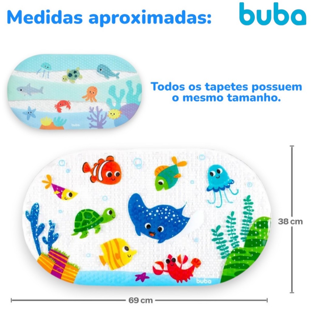 Tapete Antiderrapante de Banho Criança Com Ventosa Buba para banheiro Box Menino Menina Bebe Bichinho — imagem 2 de 2