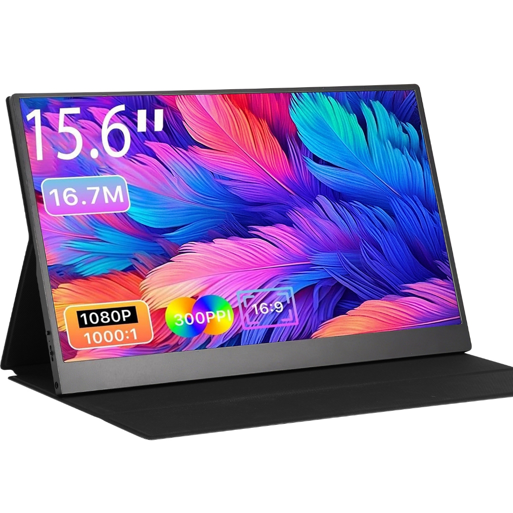 Monitor Portátil 15,6 Polegadas Tela IPS Full HD 1080P HDR, Inclui Capa Protetora de Couro, Dupla USB‑C e Mini HDMI