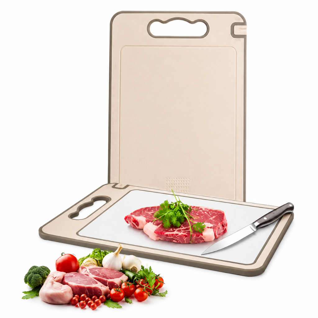 Tábua de Corte Dupla Face Titânio e Aço Inox Alimentar Premium Resistente e Higiênica