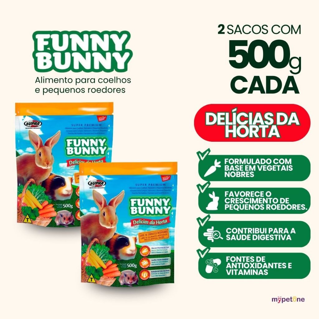 Kit 2 Ração Funny Bunny 500 gr Delícias da Horta Coelhos, Hamster e Roedores