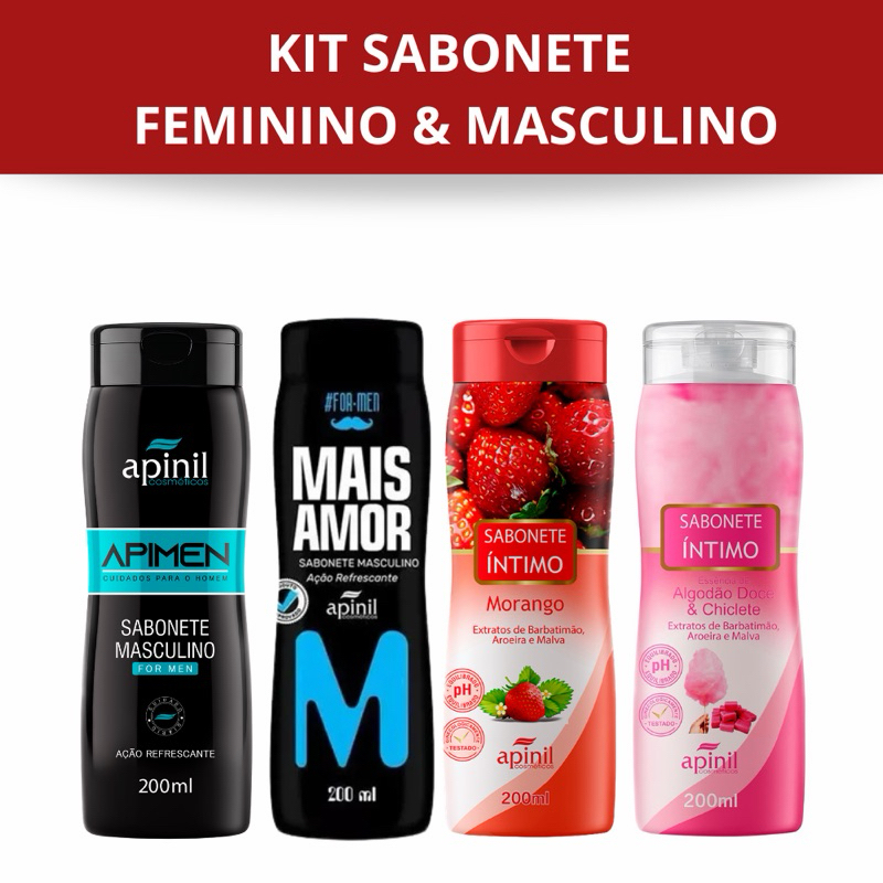 Kit 4 Sabonete Líquido Masculino e Sabonte Intimo Feminino - Fragrâncias Sortidas