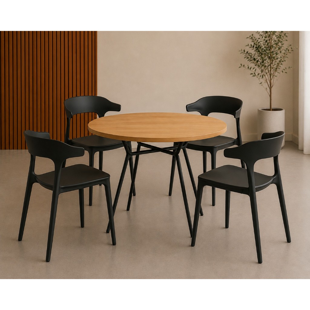 QUEIMA DE ESTOQUE Mesa de Jantar Soho Redonda 90cm com 4 Cadeiras NANA – Kit Completo 4 Lugares para Cozinha Sala e Áre