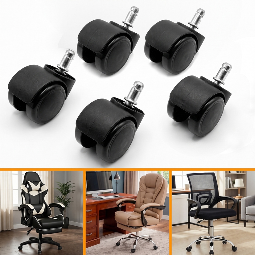 Kit 5 Rodinhas Rodízios Universal para Cadeira Silenciosas e Antirrisco Compatível Diversos Modelos