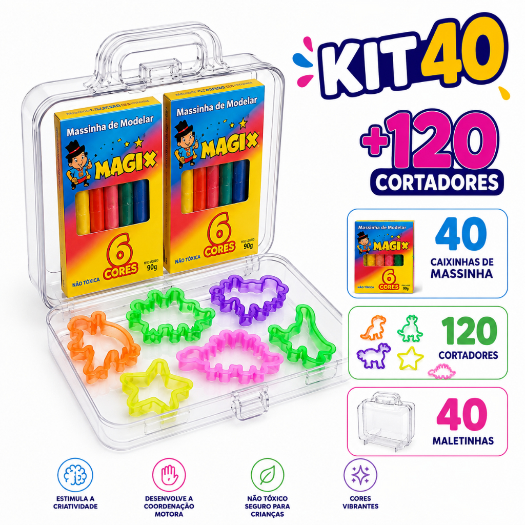 Kit 40 Maleta Maletinha Acrilica Cristal+ 120 Cortador Molde+ 40 Caixinha de Mas