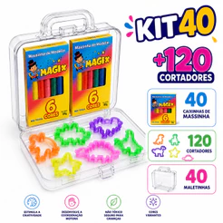 Kit 40 Maleta Maletinha Acrilica Cristal+ 120 Cortador Molde+ 40 Caixinha de Massinha Lembrancinha
