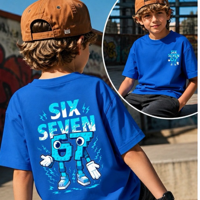 Camiseta Infantil Six Seven 67 Unissex | Estampa Costas e Frente | 100% Algodão Premium | Menino e Menina