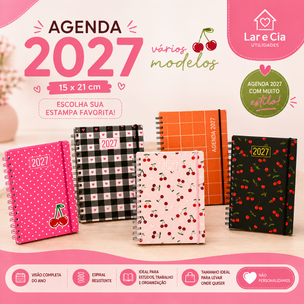 Agenda 2027 Capa Dura Espiral 15x21cm 320 Páginas Planejamento Diário Executiva Escolar