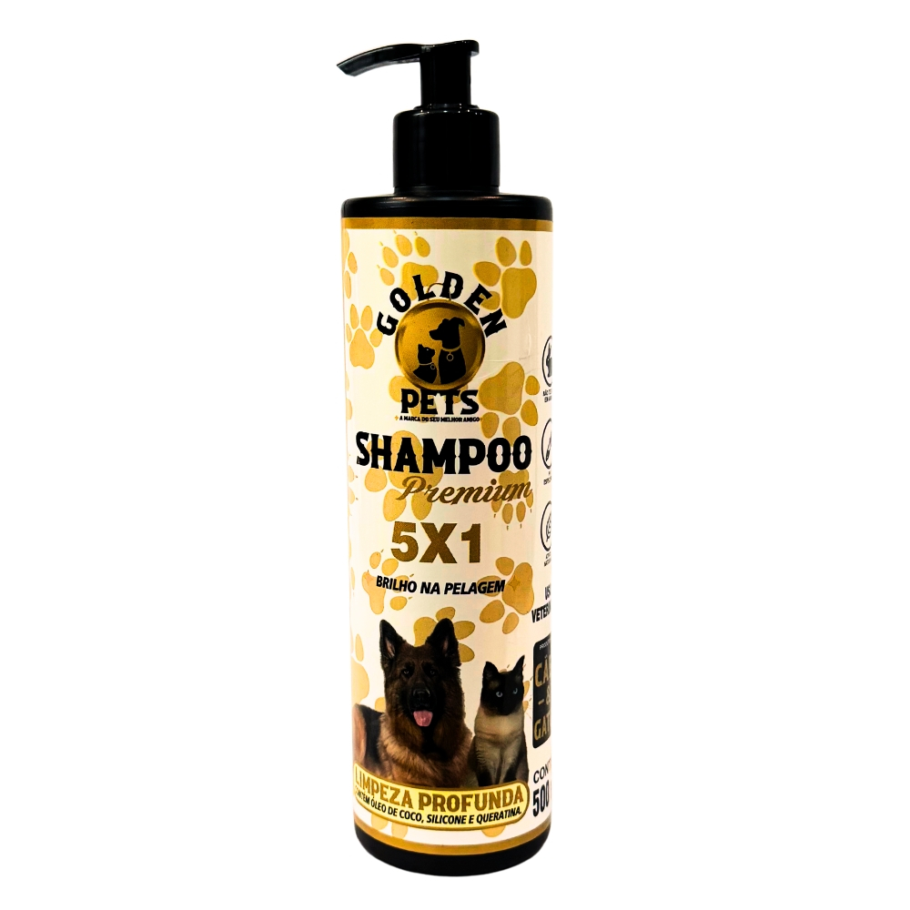 Shampoo Pet Premium 5 em 1 Cães E Gatos Limpeza Profunda 500ML - Golden Pets