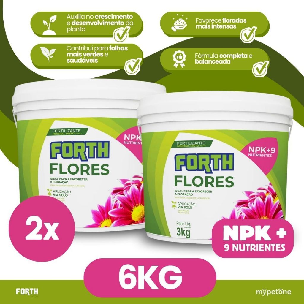 Kit 2 Adubo Fertilizante Forth Flores Balde 3kg