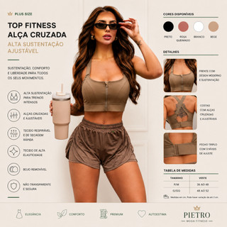 Sutiã Esportivo Top Fitness Feminino Alta Sustentação Ajustavel Ziper Frontal Academia Jump Corrida