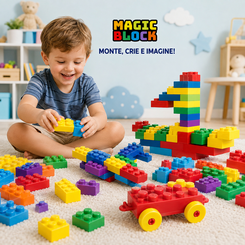 Blocos de Montar Infantil Magic Block Peças Educativas 26 a 260 Peças