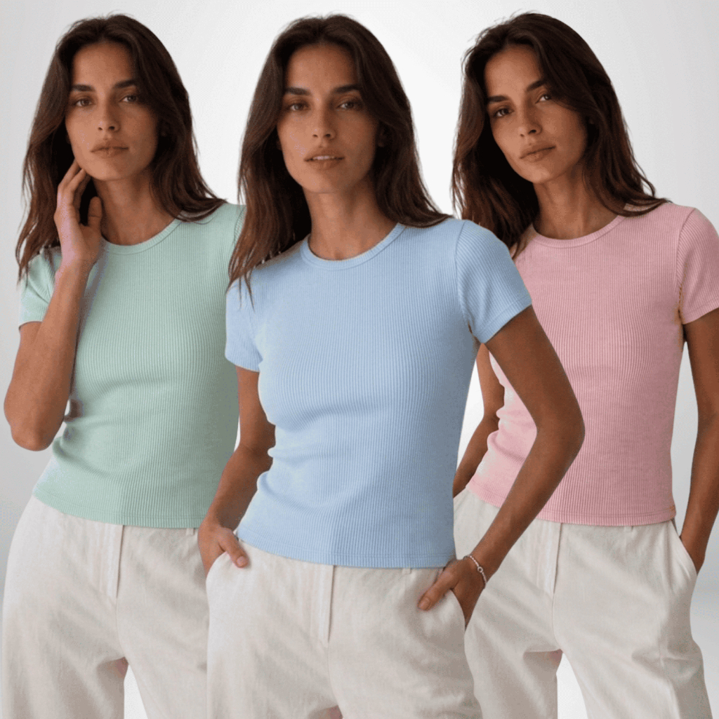 Blusa Feminina Ribana Canelada 3, 2 ou 1un Slim Fit - Cores Candy