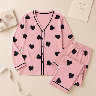 Pijama Americano Love Nude Malha Premium de Inverno Manga longa com botão funcional amamentação