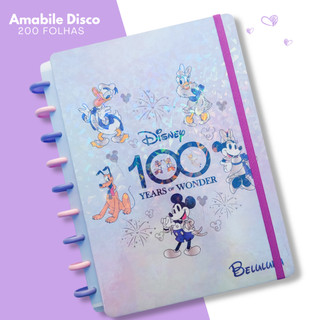 CADERNO DE DISCOS PERSONALIZADO DISNEY 200 FOLHAS CAPA DURA HOLOGRÁFICO COM ELÁSTICO TAMANHOS P, MÉDIO E GRANDE