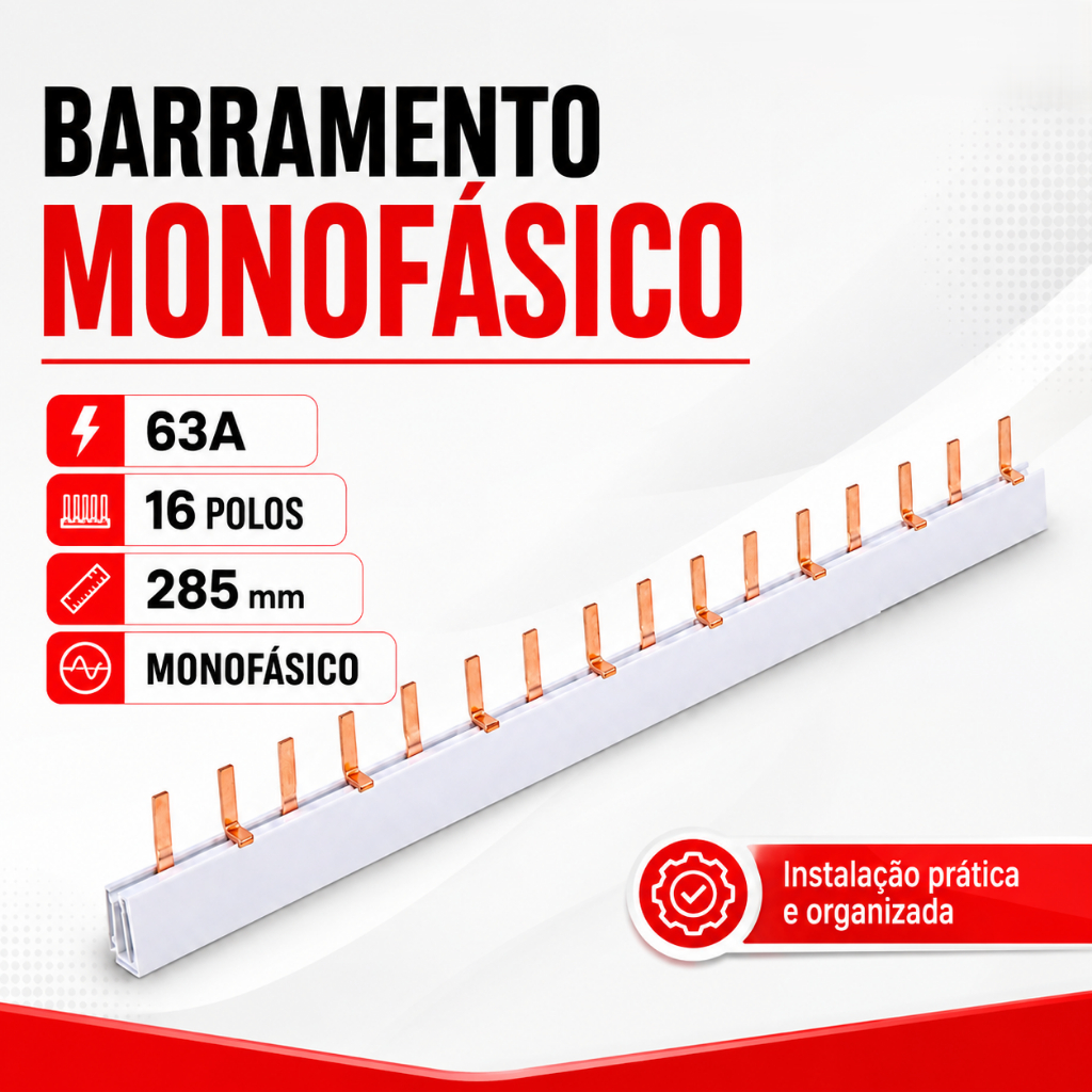 Barramento Monofásico 63A 16 Polos 285mm Force Line