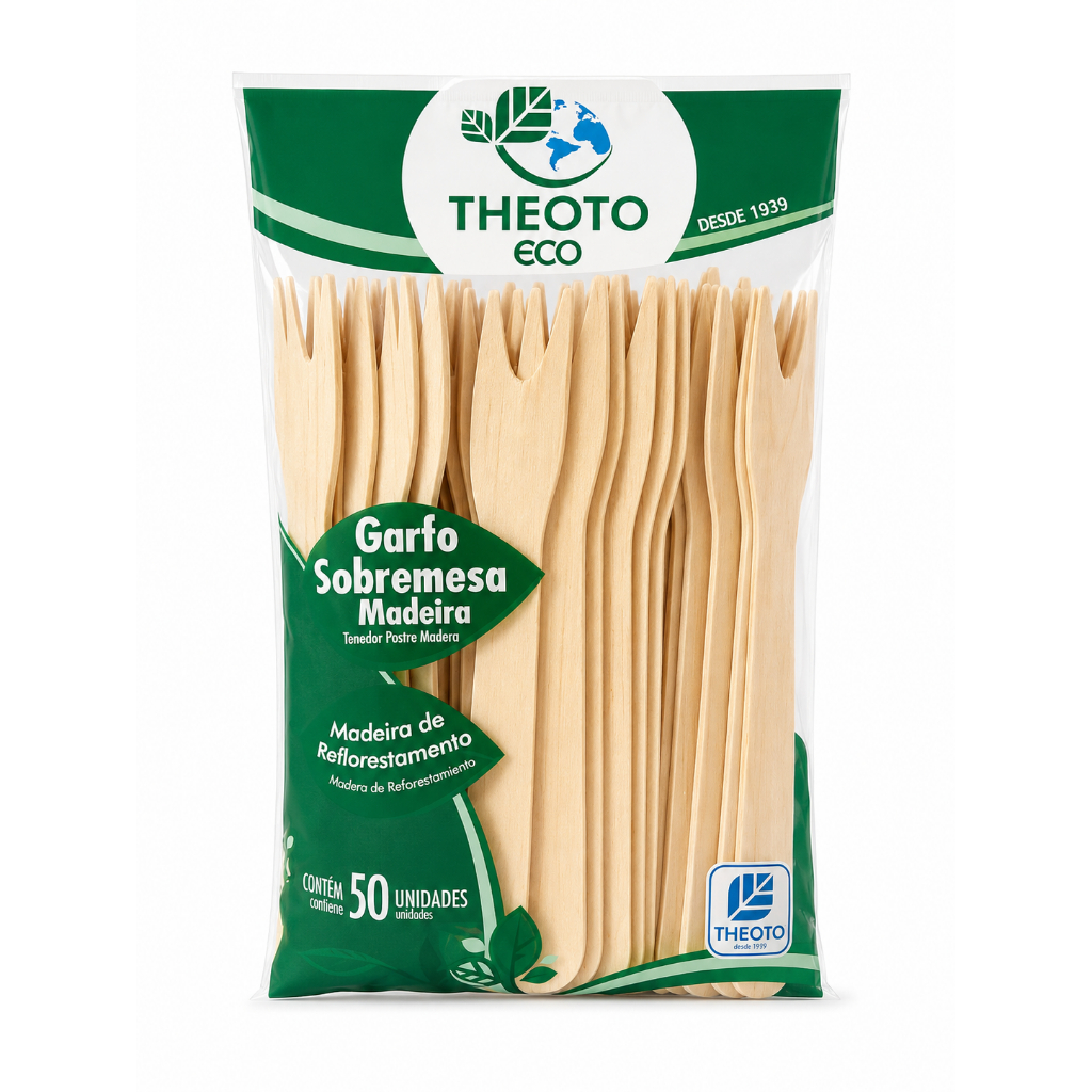 Kit 50 Garfo Bolo Sobremesa Madeira Ecológico Garfinho Festa de Bambu