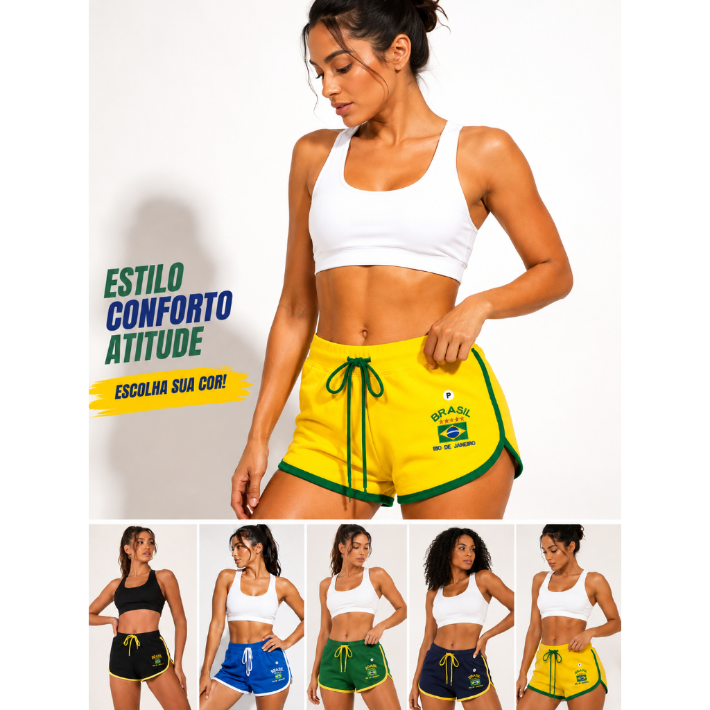 Short Brasil Bordado Feminino Vintage Curto