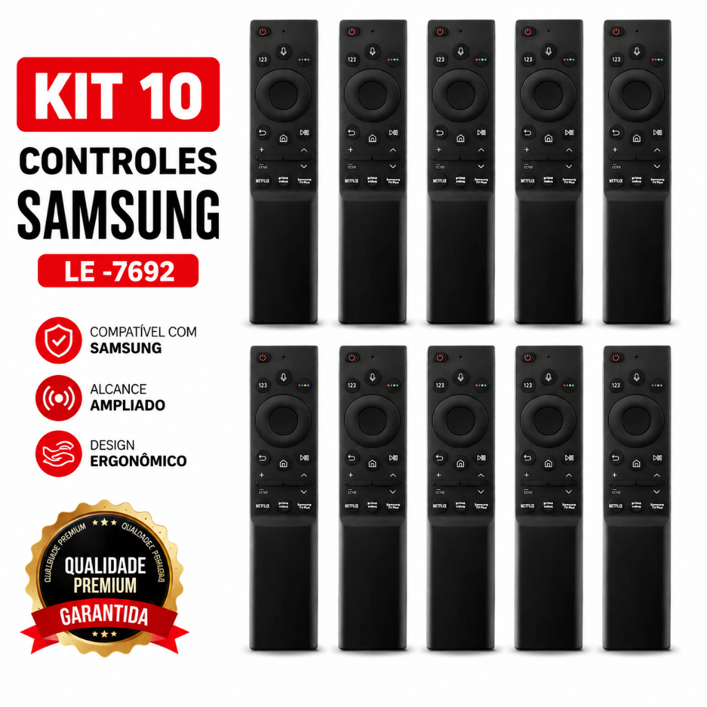Kit 10 Controle Remoto De Substituição Para Samsung Smart TV LE-7692 Crystal QLE