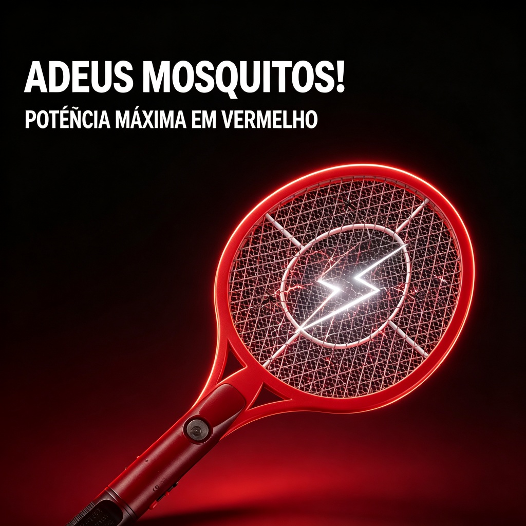 Raquete Elétrica Vermelha Alta Potência Mata Mosquitos Elimina Insetos Voadores Proteção Familiar Para Uso Residencial