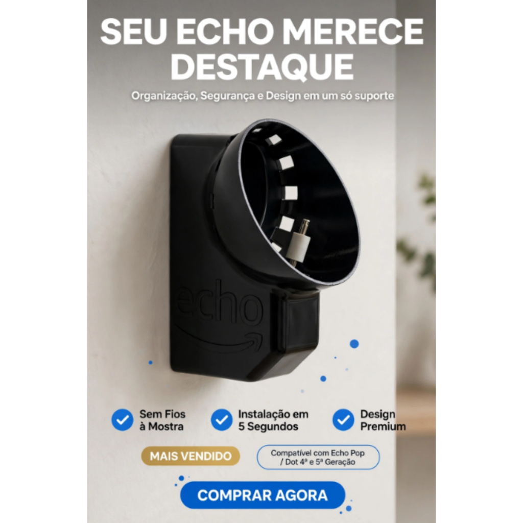 Suporte Moderno para Alexa Echo Dot 4 e 5 – Organizador de Cabos