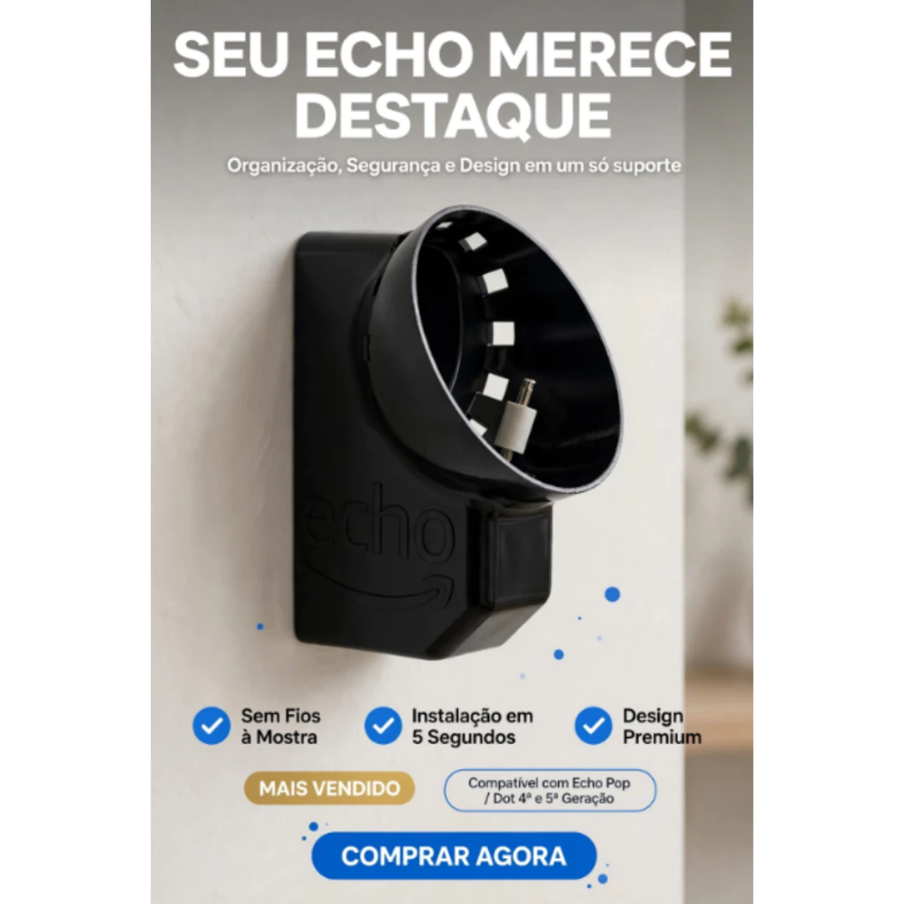 Suporte Moderno para Alexa Echo Dot 4 e 5 – Organizador de Cabos