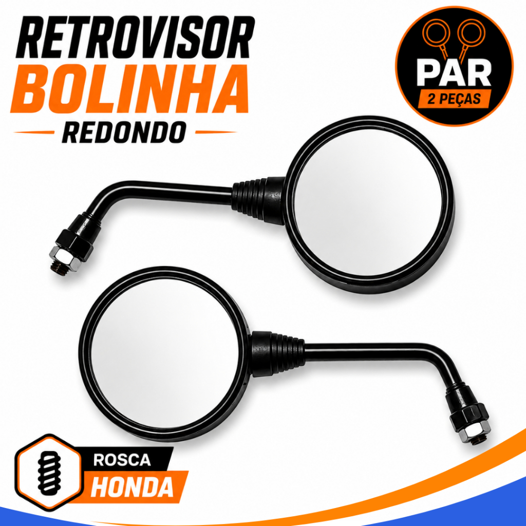 Par Retrovisor Moto Honda Titan Fan Today Cg Bolinha Redondo Sanfonado Médio Universal Preto