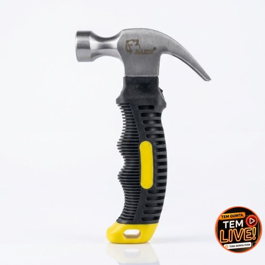 Mini Martelo com Unha Cabo Emborrachado Antiderrapante 10cm