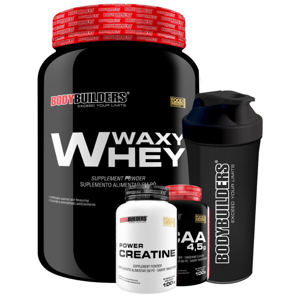 Kit Waxy Whey 2kg + BCAA 4,5 100g + Power Creatina 100g + Coqueteleira - Bodybuilders