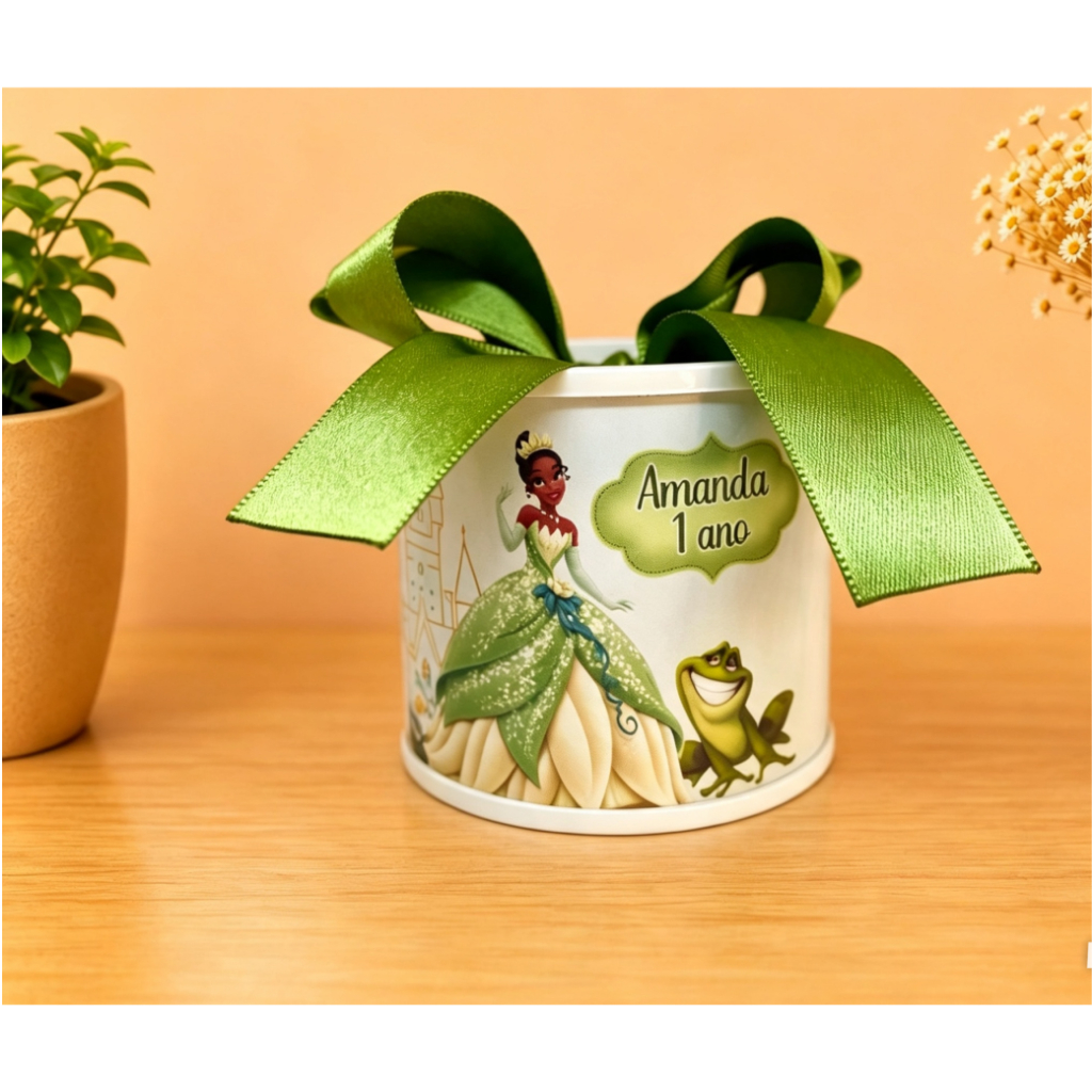Kit Mini Tubolata Princesa e o Sapo I Tiana  personalizadas I Lembrancinha | aniversário | 5x6 Tampa de Plástico branca