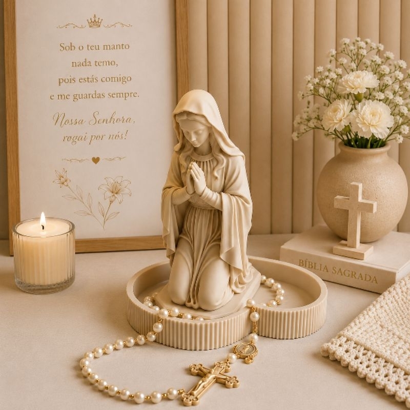 Porta Terço Nossa Senhora Decorativo Organizador Religioso Católico Bandeja para Terços e Joias