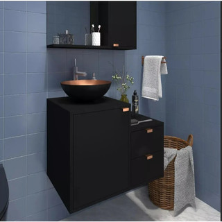 Conjunto Banheiro Completo Armário Espelheira + Gabinete 1 Porta 2 Gavetas com Cuba