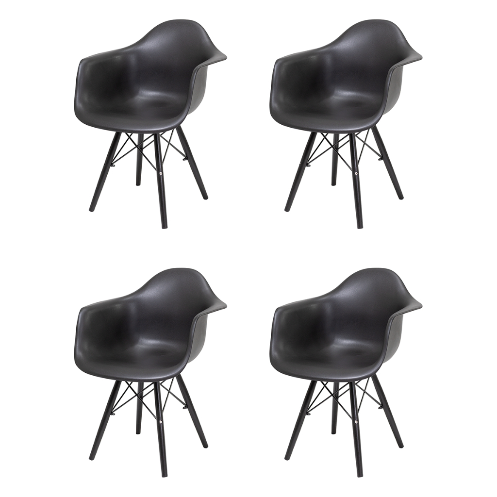 Conjunto 4 Cadeiras Charles Eames ARM com Braço e Pés em Polipropileno Sala e Escritório