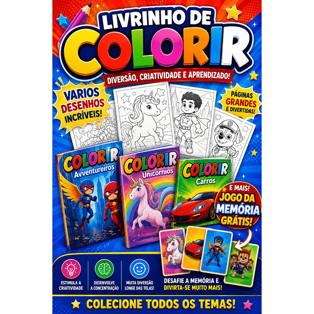 25 Kit Revista Livrinho Colorir Desenho Memoria Infantil Atividades Pintar Lembr