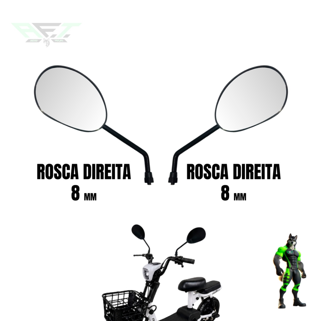Par Espelho Retrovisor BIZ-POP-BROS Guidão Bicicleta Eletrica Mobilete Bike Motorizada Scooter 8mm