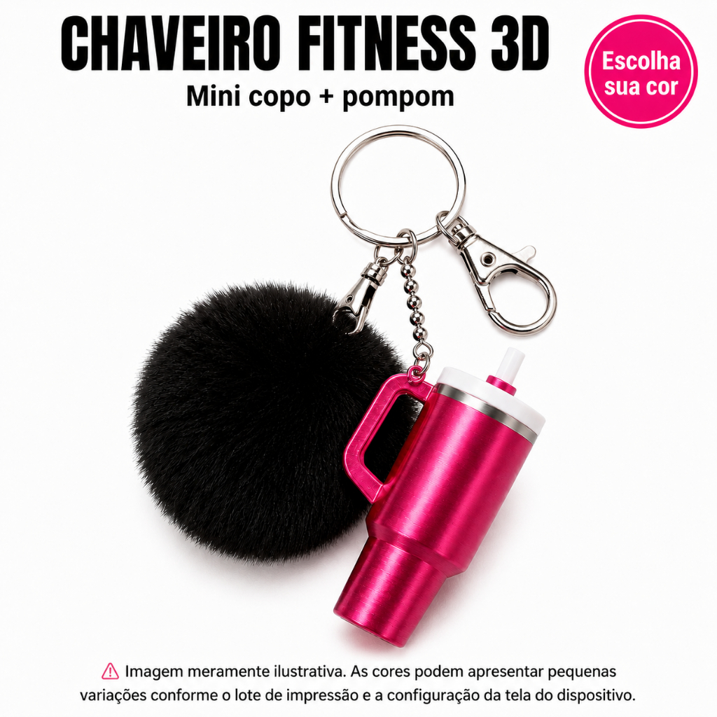 Chaveiro Miniatura copo térmico | Fitness Feminino 3D Mini Copo Térmico com Pompom para Bolsa Mochila Presente