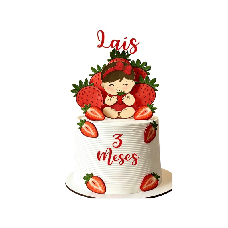 Topo de Bolo Moranguinho | Topper Personalizado Aniversário |mesversario|Infantil