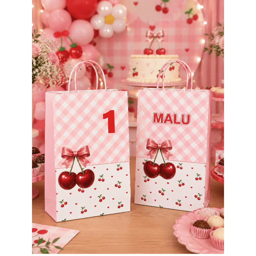 Sacolinha Personalizada Cerejinha | Lembrancinha Festa Infantil | Nome e Idade
