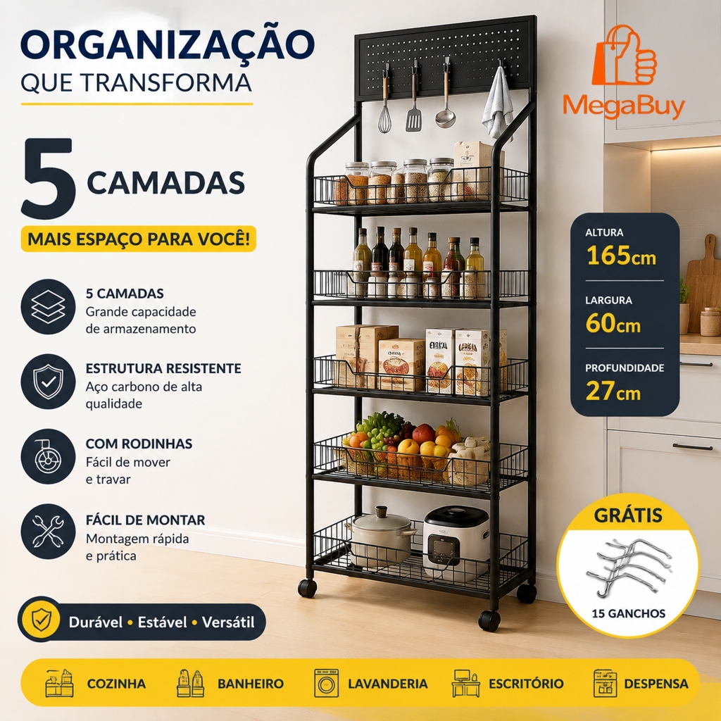 Prateleira de lanches Expositor Aramado Multinível com Ganchos Parede Rodas Fixas ou Móveis Rack de