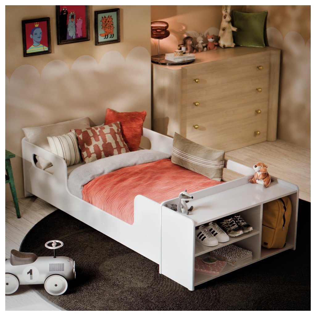 Cama Infantil Montessoriana Baixa Com Colchão Nicho e Sapateira Incluso Quarto Criança Menina Menino