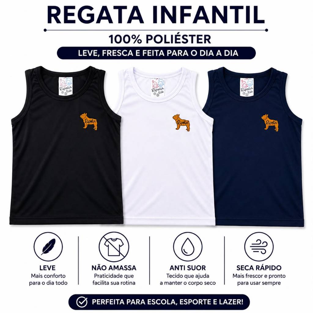 Regata Bebê Infantil Juvenil Masculina Com Aplique Blusa Menino Tamanhos 1 ao 16