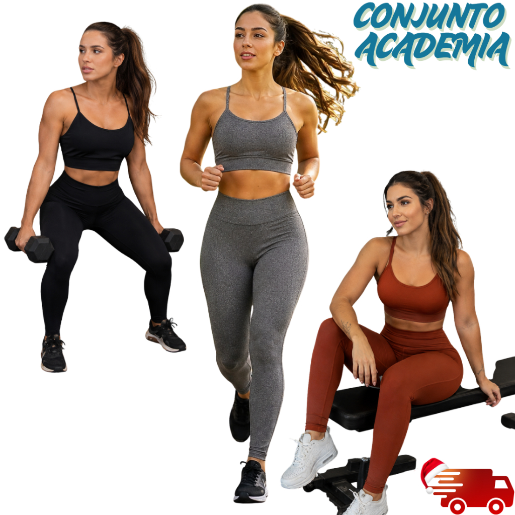 Conjunto Fitness Feminino Calça Legging + Top Alta Compressão Treino Academia