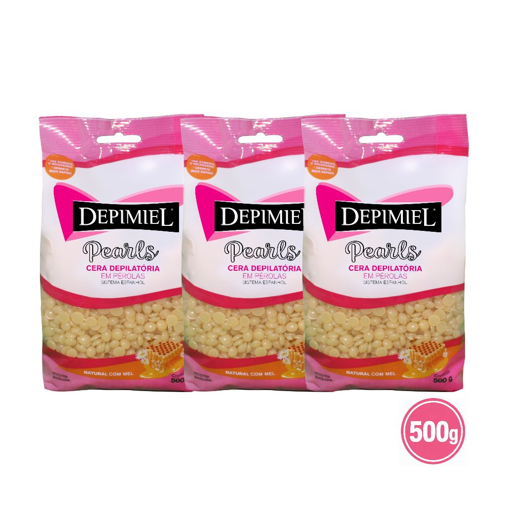Kit 3 Cera Depilatória Natural Mel Pérolas Depimiel Com 500g