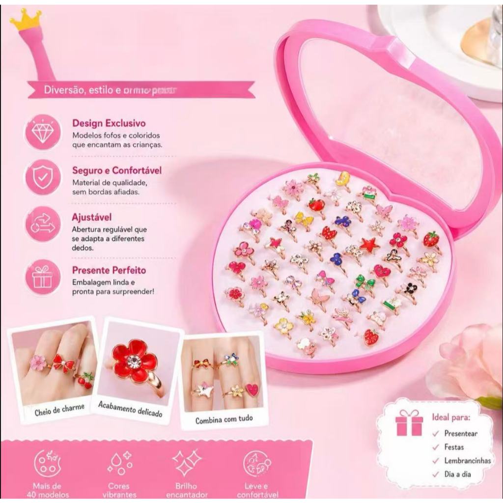 kit 2-6 ate 12 unidades anéis infantil menina ajustável sortidos