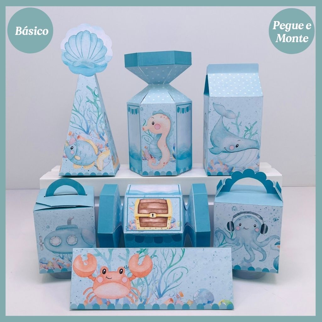 Caixinhas Personalizadas Fundo do Mar Verde - Kit de Lembrancinhas de Aniversário — imagem 2 de 2