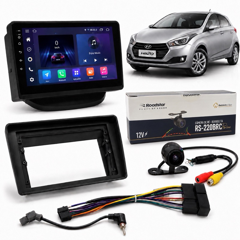Central Multimidia 9 Pol Hyundai HB20 HB20S HB20X 2012 ATÉ 2019 Carplay Comando de Volante Câmera HD